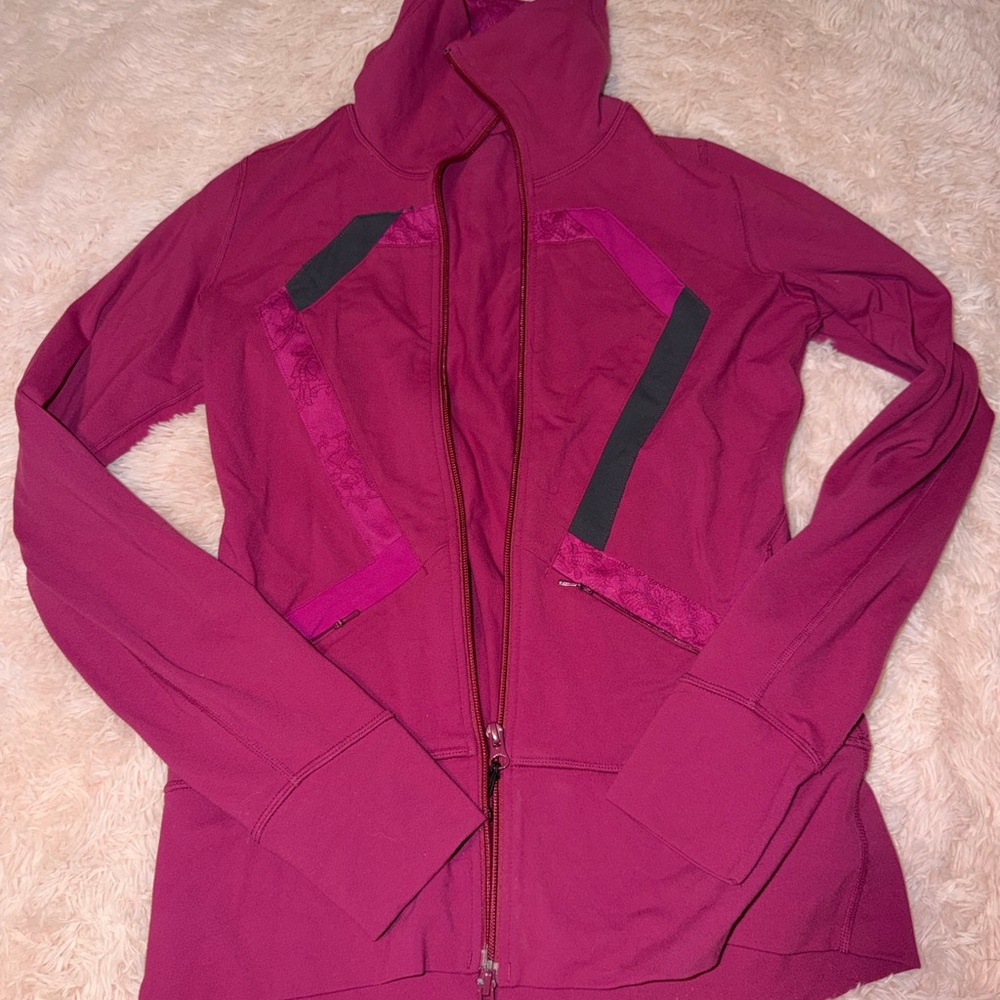 lululemon athletica Magenta Hooded Zip Jacket with Black Accents